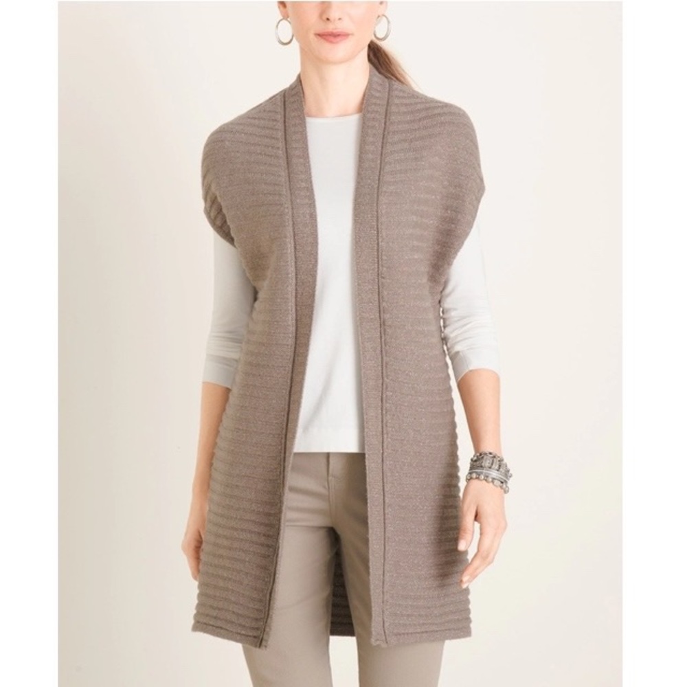 New Chico's Shimmer Rib-Detail Open Front‎ Sweater Vest Large Chico’s 2 Relaxed